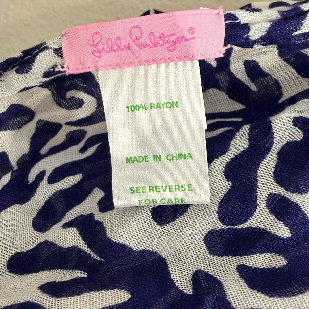 Lilly Pulitzer Murfee Infinity Scarf Blue White Coral Print Rayon 34